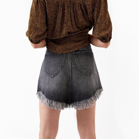 NWT Free People muted black wash denim distressed statement hem jean mini skirt - Picture 11 of 16